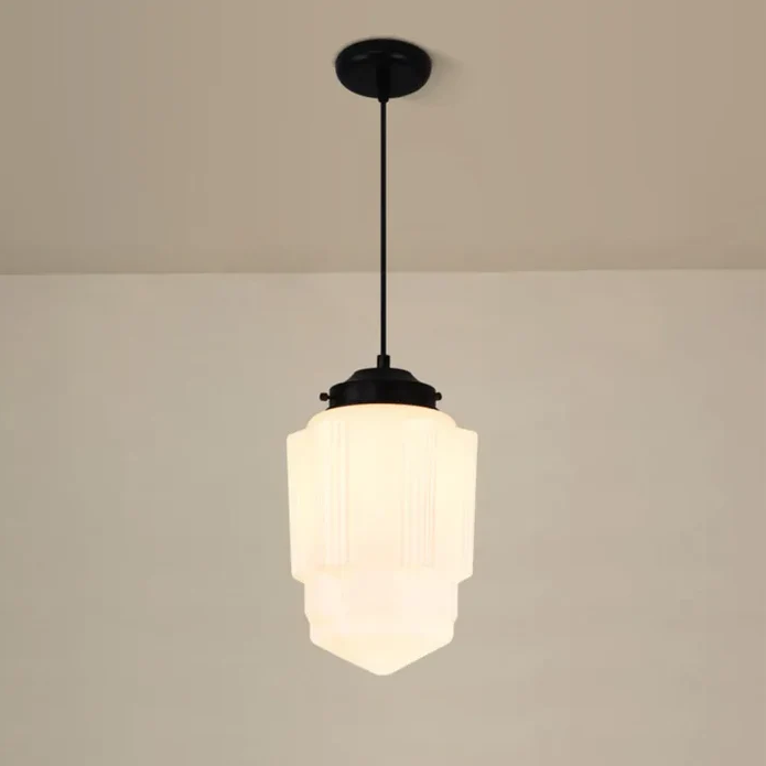 Vintage Weiß Milchglas Geometrische Jar Pendelleuchte
