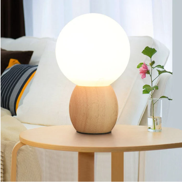 Lumiorb - nachttischlampe mit holzsockel