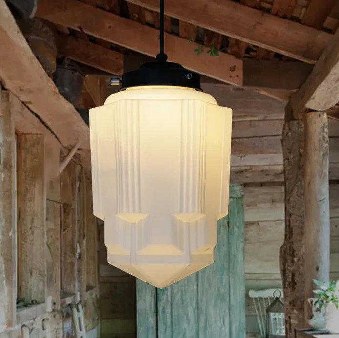 Vintage Weiß Milchglas Geometrische Jar Pendelleuchte