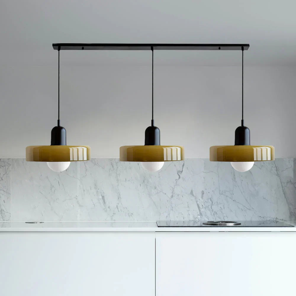 Sonna - 3-köpfige bauhaus-pendelleuchte aus farbigem glas