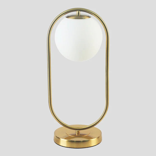 Goldene design-tischleuchte mit milchglas - gene