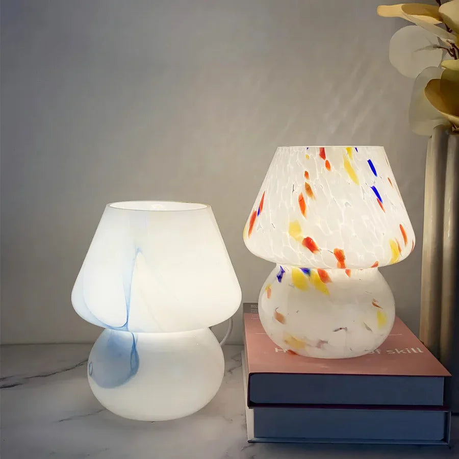 Pilzlampe aus glas – vintage-led-beleuchtung für schlafzimmer und heimdekoration