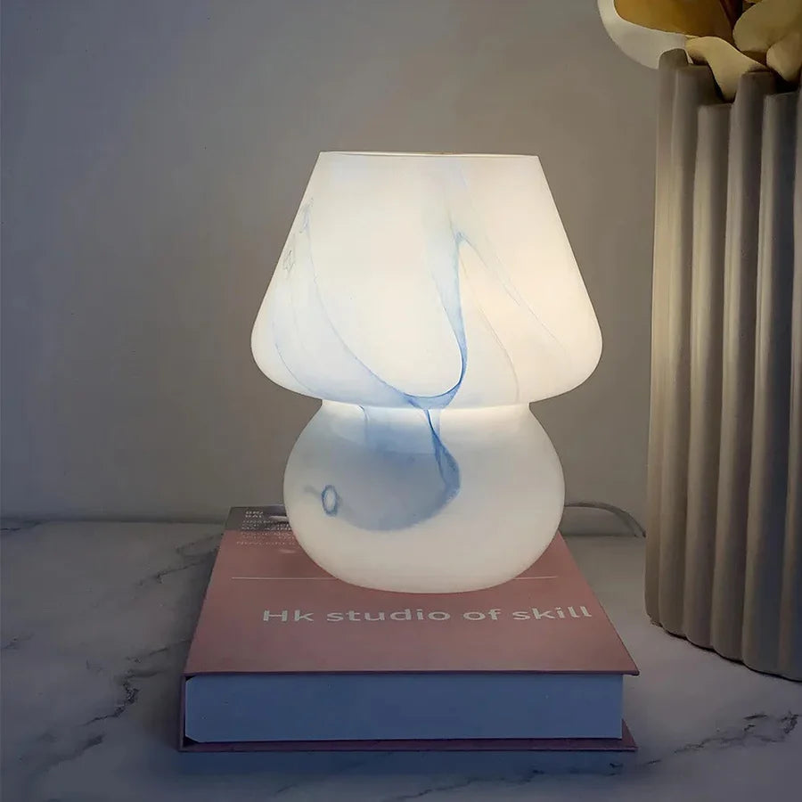 Pilzlampe aus glas – vintage-led-beleuchtung für schlafzimmer und heimdekoration