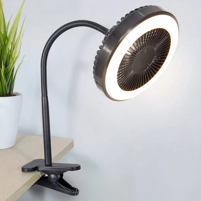 Tragbarer 2-in-1-ventilator mit leds und clip - mani