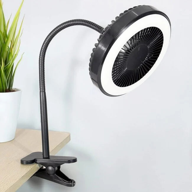Tragbarer 2-in-1-ventilator mit leds und clip - mani