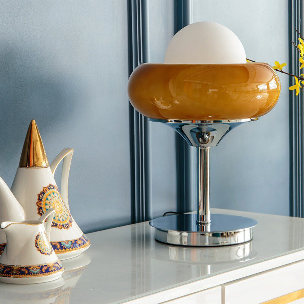 Vintage bauahus glas gelbe tischlampe