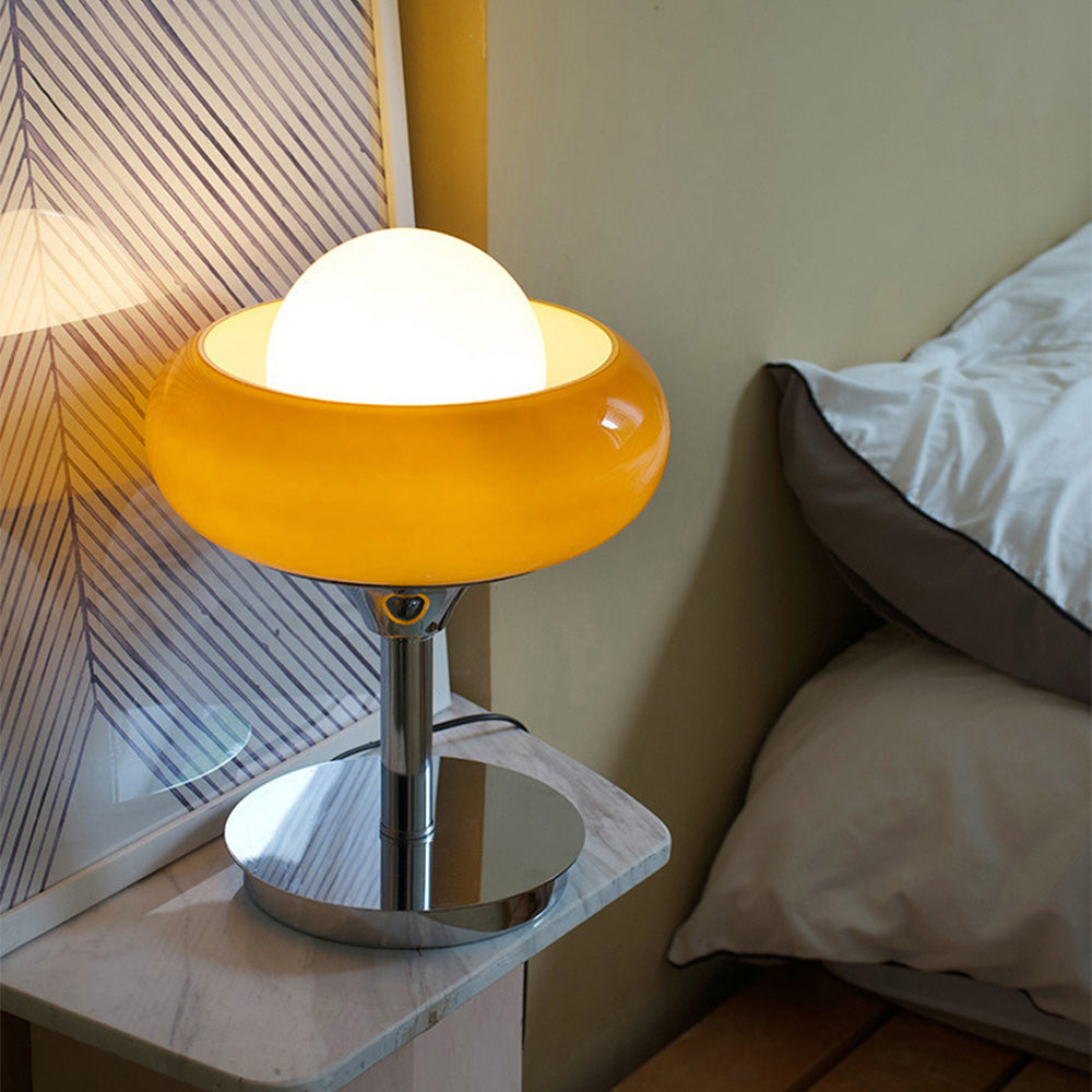 Vintage bauahus glas gelbe tischlampe