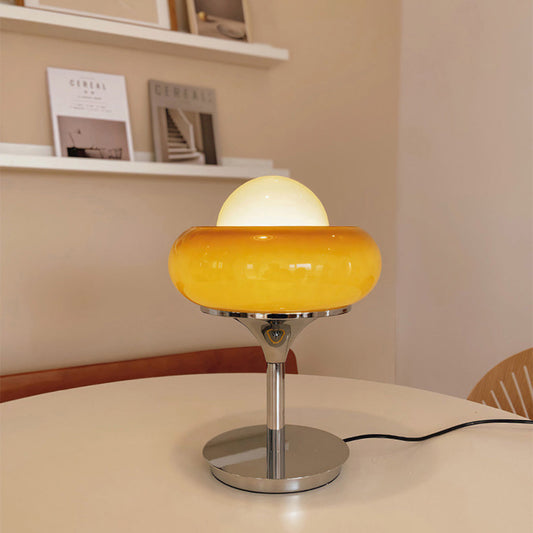 Vintage bauahus glas gelbe tischlampe